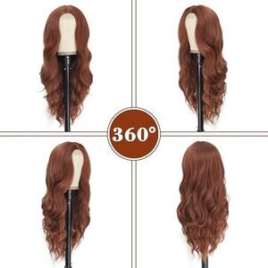Middle Part Curly Wavy Long Auburn Wavy Wig for Women 26 Inch  Natural Looking